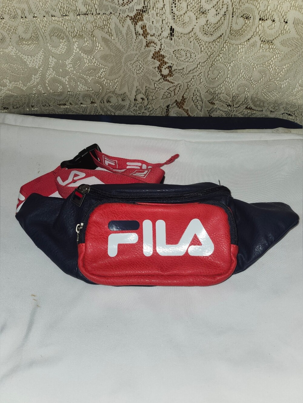 Fila Red and Navy Leather FANNY PACK Belt Bag with Branded Strap